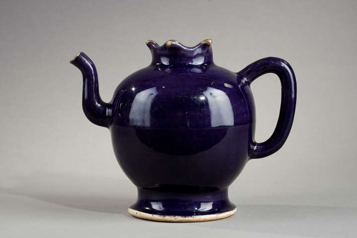Rare surprise jug in the shape of pomegranate porcelain aubergine enamelled